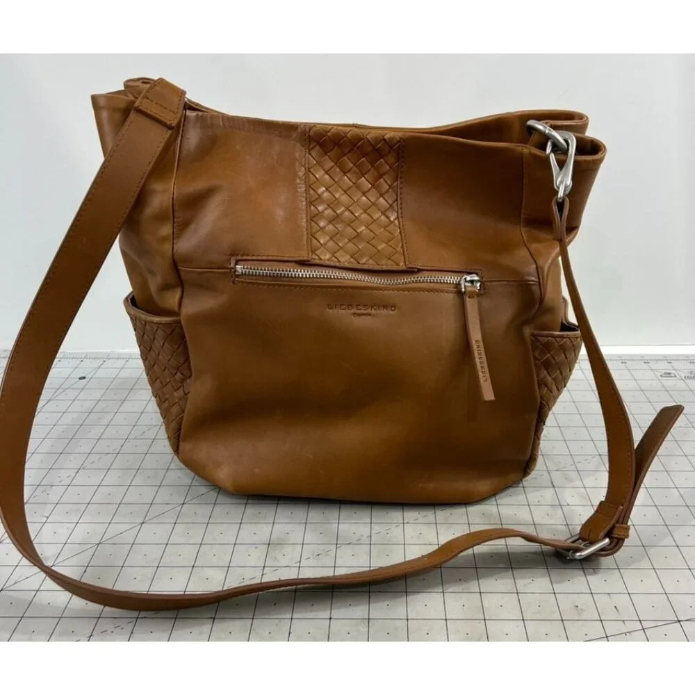 Liebeskind Berlin Jay Leather Hobo Bag Woven Cognac Shoulder Crossbody - Picture 1 of 13